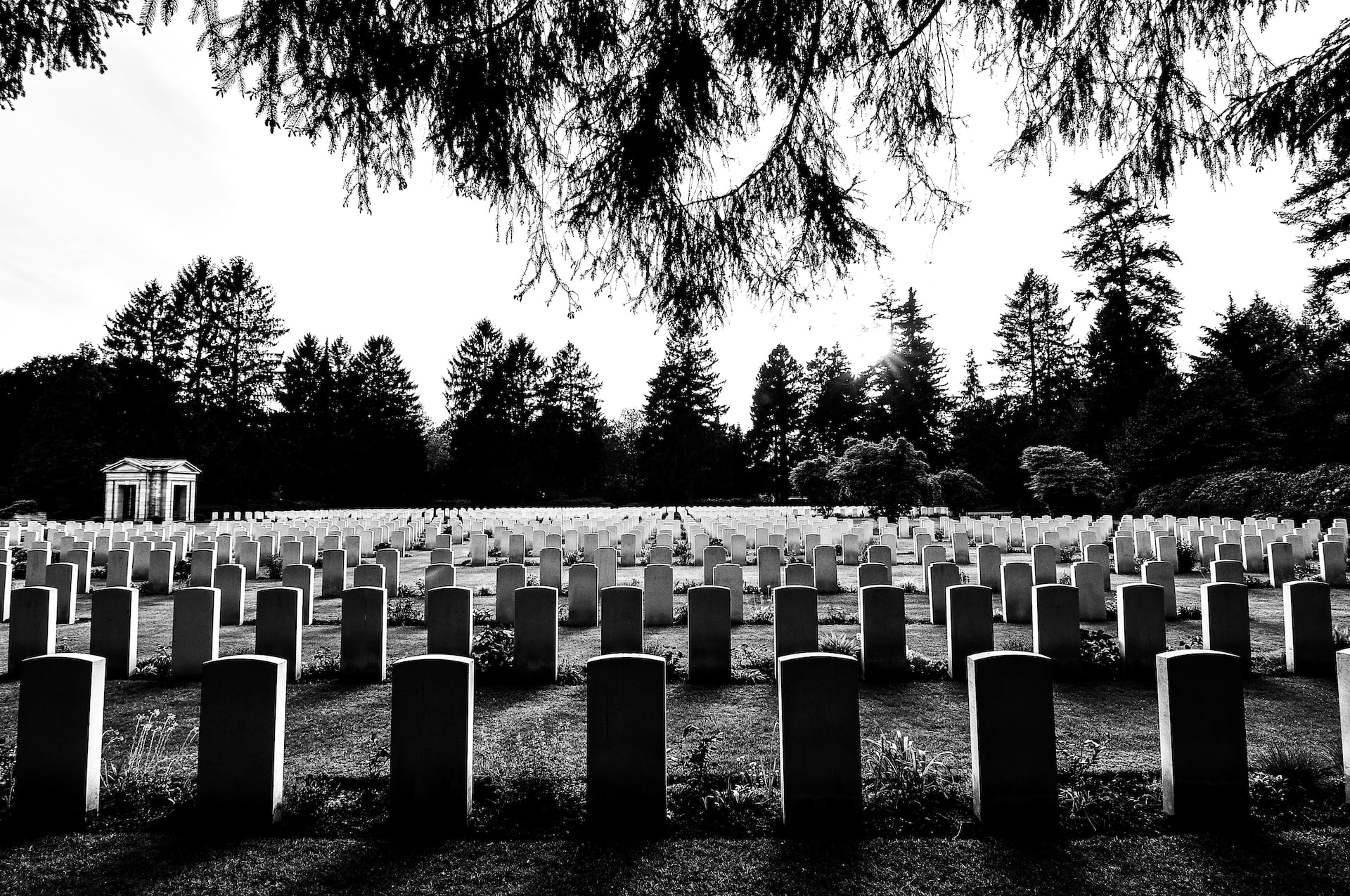 grayscale photography of cemetery